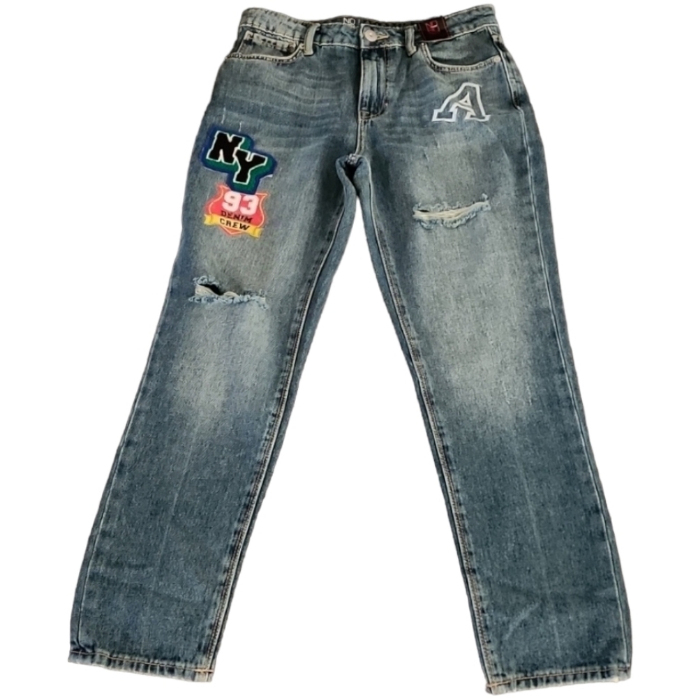VINTAGE NO BOUNDARIES Y2K High Waisted Mom Jeans Juniors Size 9 29x27 Patches - Picture 12 of 15